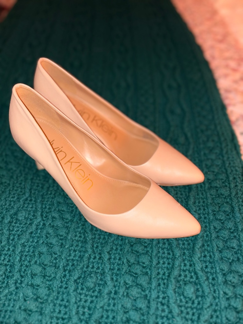 Calvin Klein Blush Leather Pointed-Toe Pumps